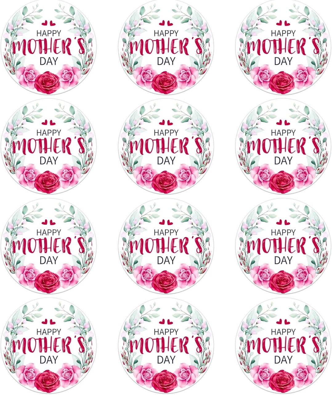Happy Mothers Day Stickers - 36pcs Mother's Day Gift Tags Labels 1.5" Pink Flower Mom Stickers for Envelope Seals Card Gift Wrap Box Decorations Party Favors